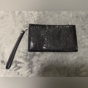 Black Beaded Sequin Clutch with Wrist Strap